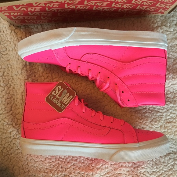 NWT Vans Sk8-Hi Slim Neon Pink Leather, W 9.5, M 8 - Picture 3 of 7